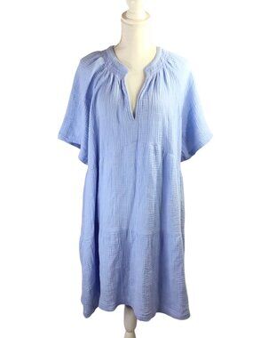 Gap Dress NWT Gauzy Tiered Sundress Summer Blue Size XXL V Neck Pockets Loose